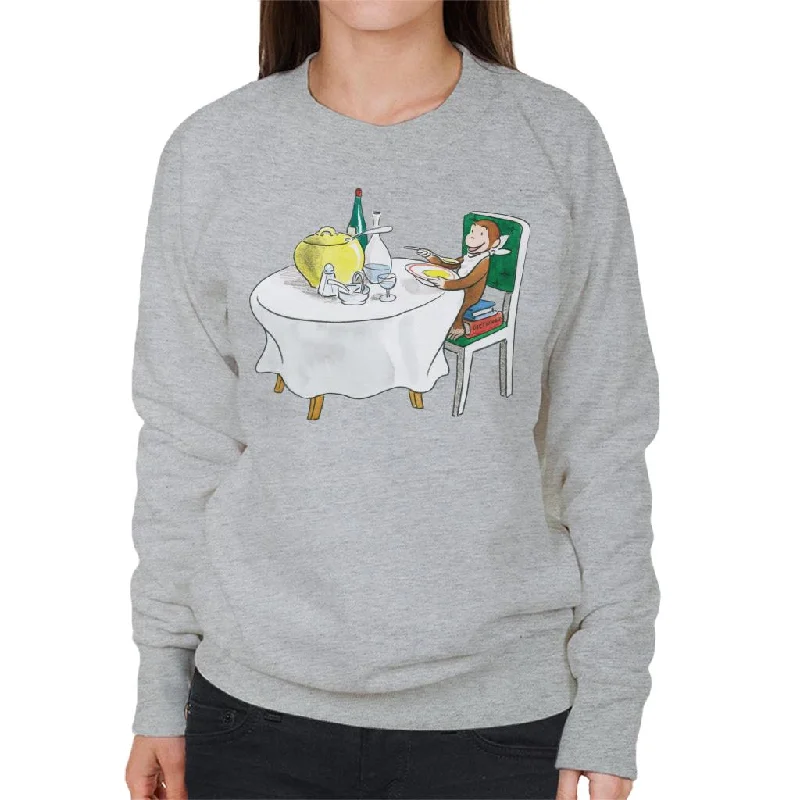 zip-up gym hoodieCurious George Eating A Fancy Meal Women's Sweatshirt