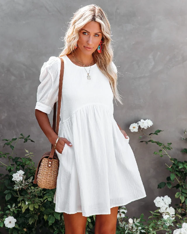 high-waisted dressAmber Cotton Pocketed Puff Sleeve Dress - White