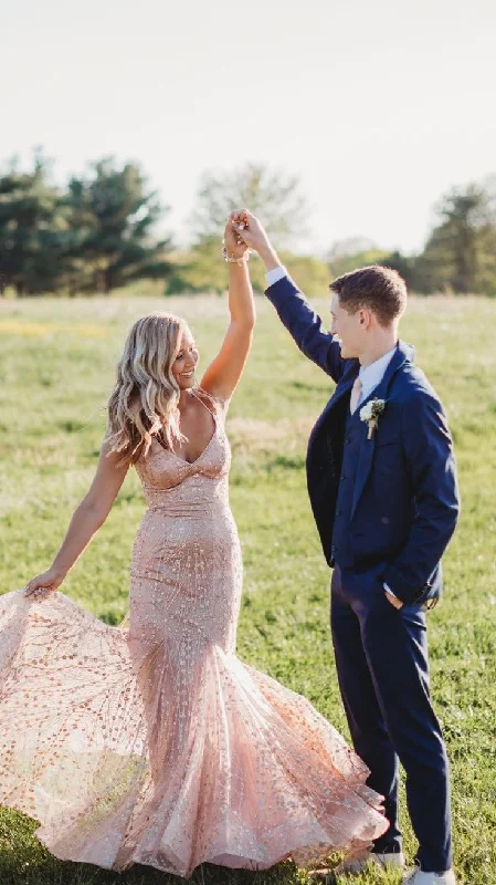 Bargain Blast lace-up dressLight Pink Tulle Lace Mermaid Long Prom Dress,DP943