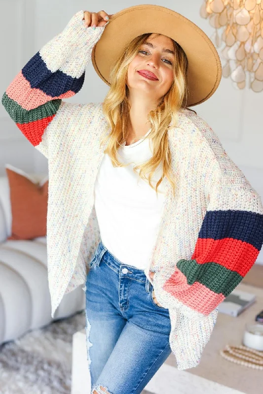 MULTI COLOR OVERSIZED SWEATER OPEN CARDIGAN