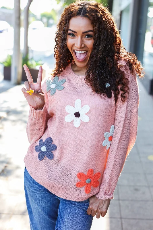 Eyes On You Terracotta Flower Patch Oversized Knit Sweater (Open Pack)