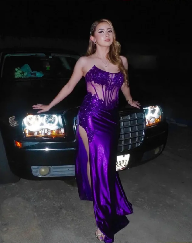 casual midi dressElegant Purple Strapless Corset Long Prom Dress, DP2601