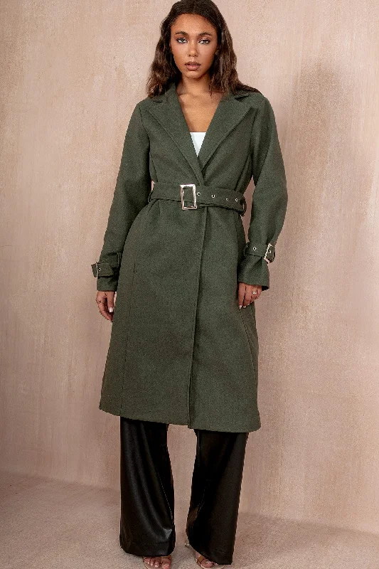 Bonus Savings Kelsie Khaki Longline Belted Coat