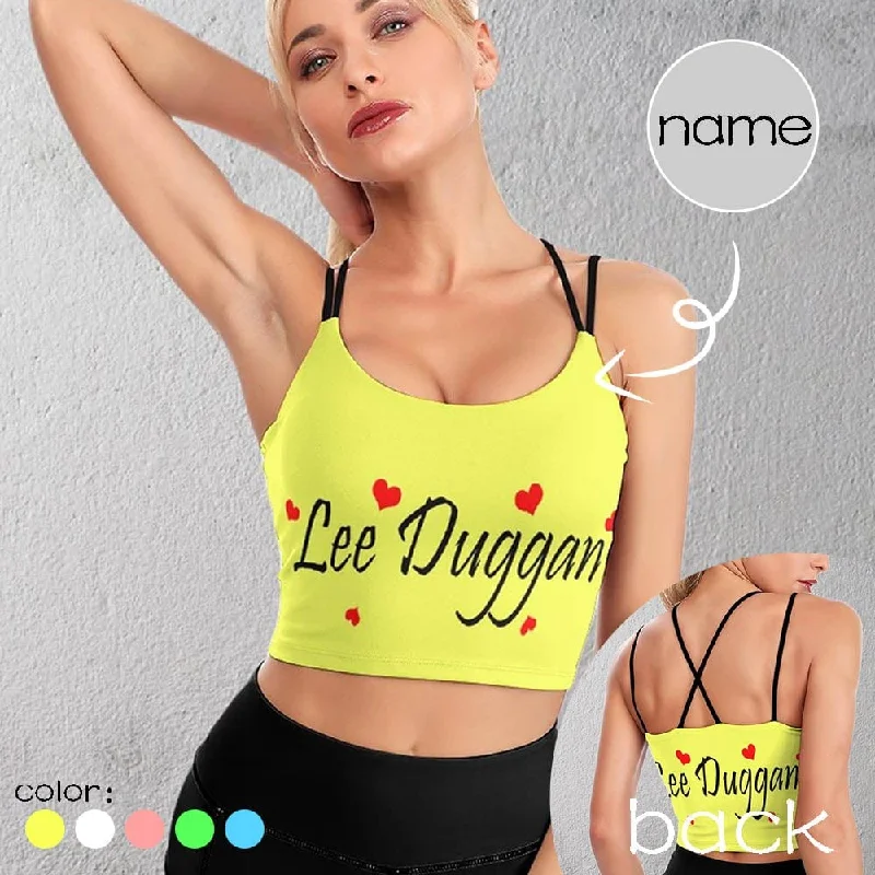 Bargain Prices Custom Name Red Heart Tops Personalized Women's All Over Print Strappy Longline Yoga Sports Bra