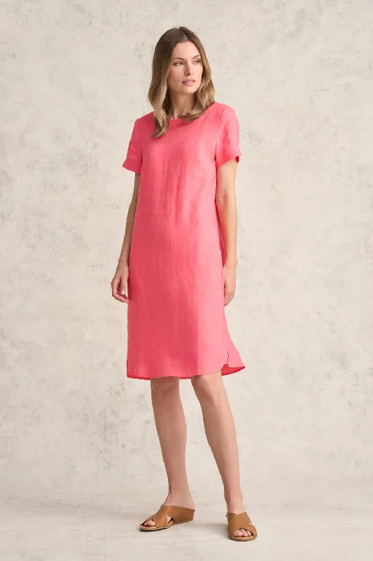 fitted cocktail dressScoop Neck Linen Dress - Coral