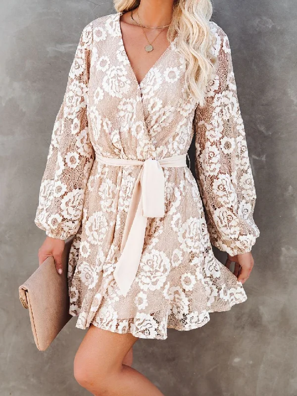 summer dressLong Sleeve Lace Printed Bohemian Ruffle Dress