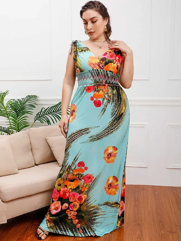 office dressKittenAlarm - Plus Size Surplice Front Smocked Waist Maxi Dress