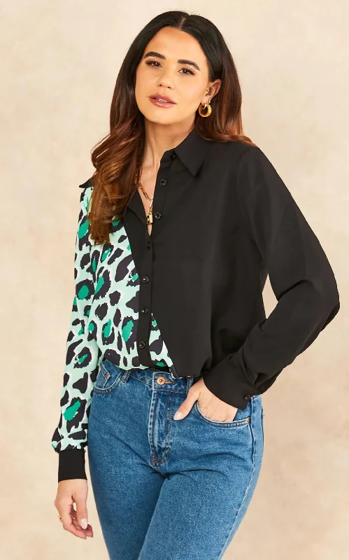 elegant dressHilda Black and Green Animal Print Oversized Shirt