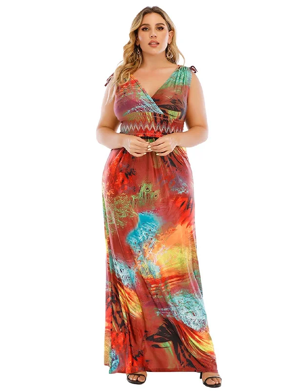 wrap-around dressKittenAlarm - Plus Size M-6XL Surplice Front Elastic Waist Multicolor Fantastic Maxi Dress