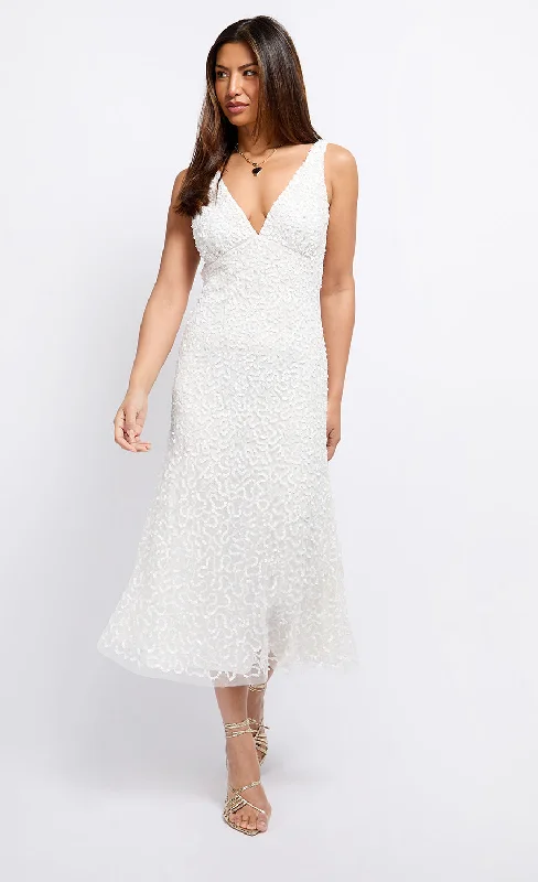 Super Deal Cream Sequin Star Midaxi Dress by Vogue Williams