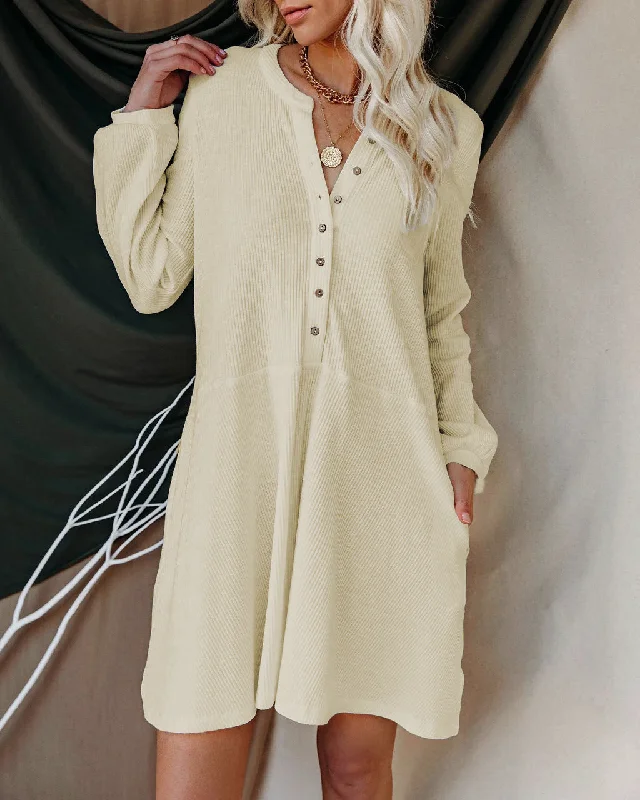 midi dressVerity Cotton Blend Pocketed Henley Dress - Oatmeal - FINAL SALE