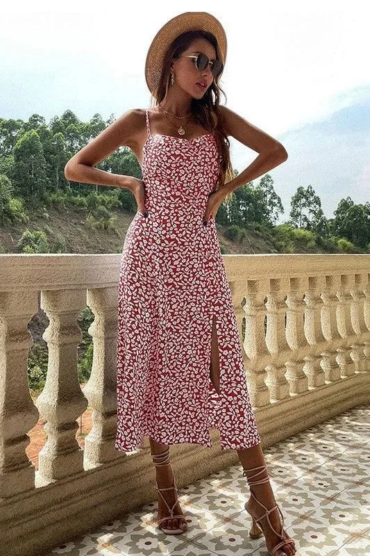 stylish dressSLIM SLIT PRINTED SLING FLORAL DRESS