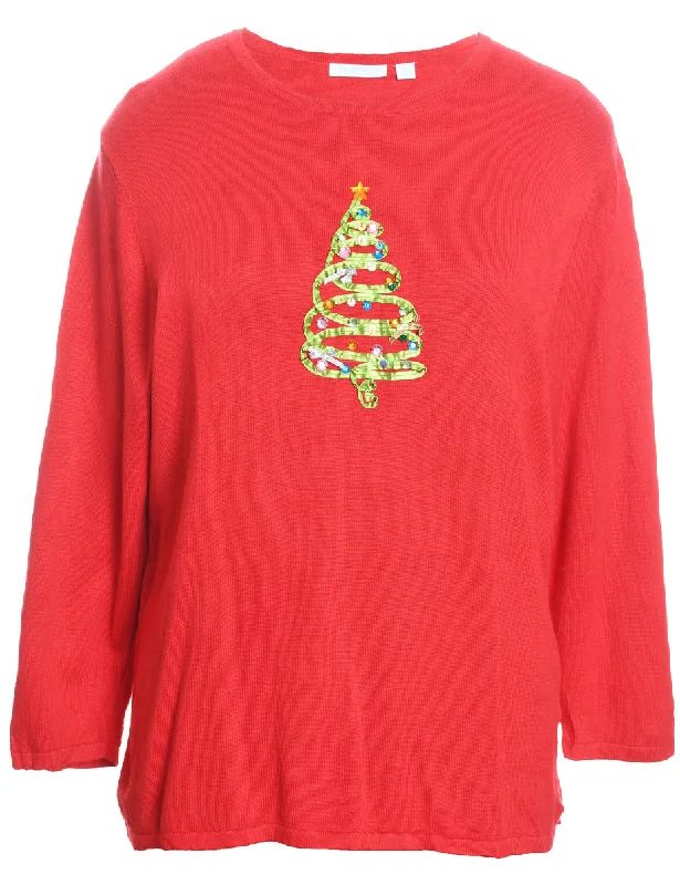 Year-End Clearance Christmas Tree Print Jumper - XL