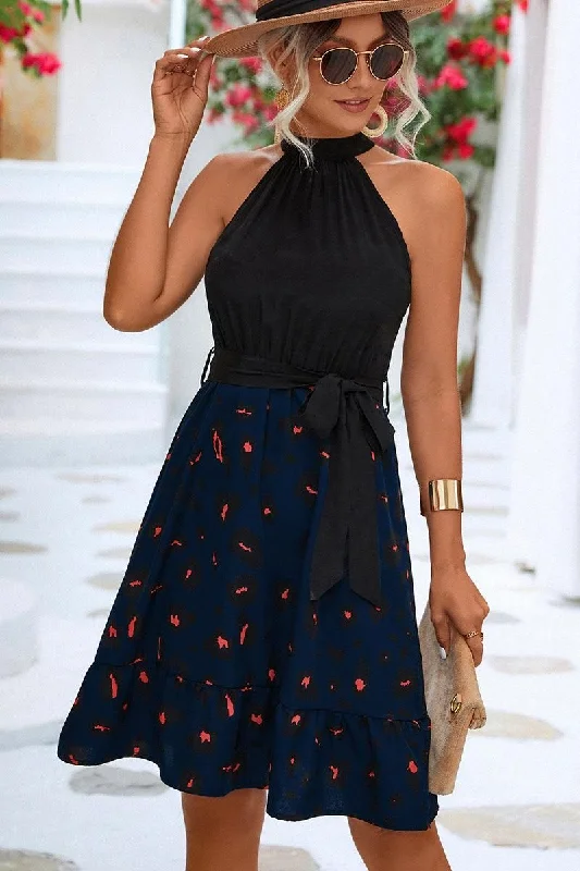 structured dressLEOPARD PRINTING SKIRT HALTER DRESS