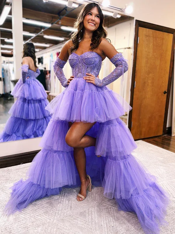 Lowest Price statement dressPurple High-Low Asymmetrical Strapless Tiered Tulle Prom Dress,DP735 Lowest Price statement dressPurple High-Low Asymmetrical Strapless Tiered Tulle Prom Dress,DP735