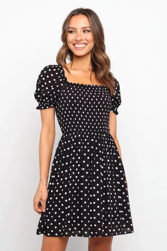 flowy evening dressDawn Polka Dot Puff Sleeve Babydoll Dress - FINAL SALE