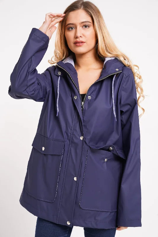 minimalistic dressRosie Navy Striped Lined Rain Coat