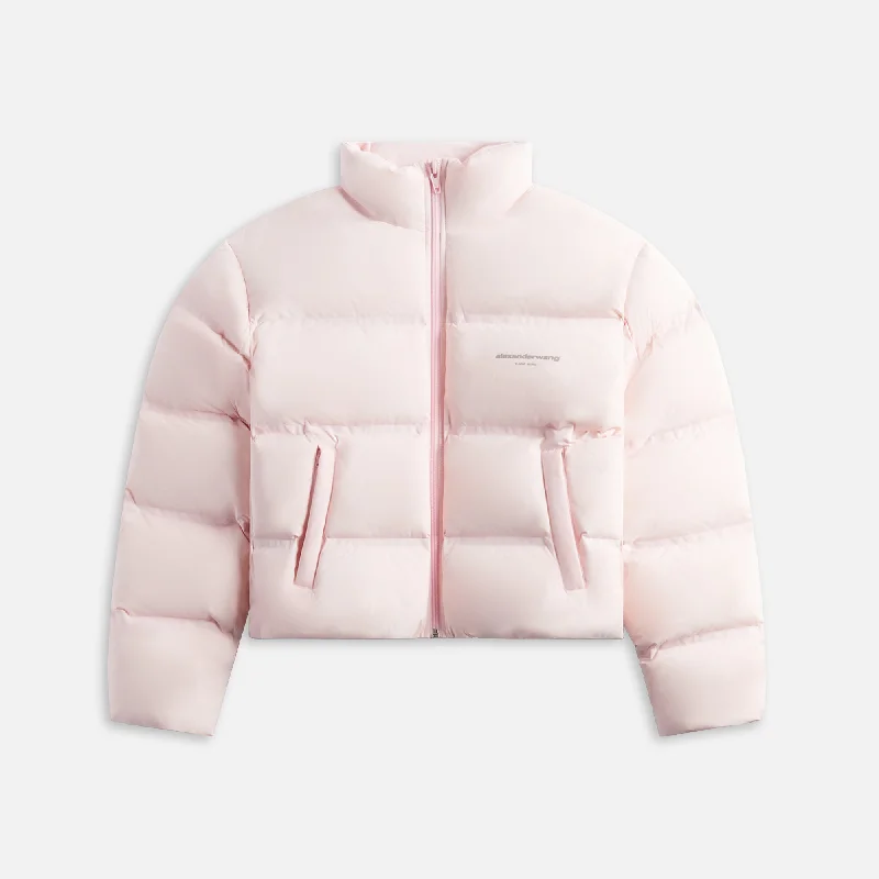 Price Cut Alexander Wang Jacquard Channel Cropped Puffer with Reflective Logo - Light Pink