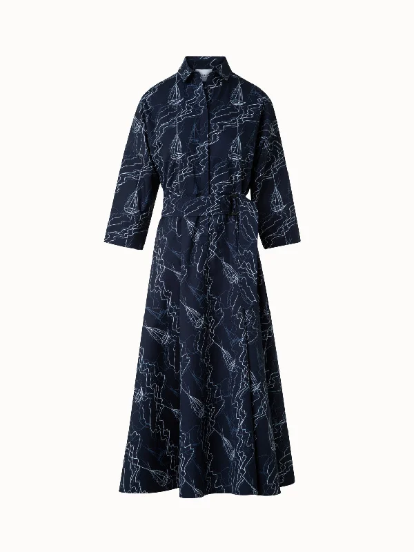 evening dressMidi Shirt Dress in Cotton with Sailboat Print