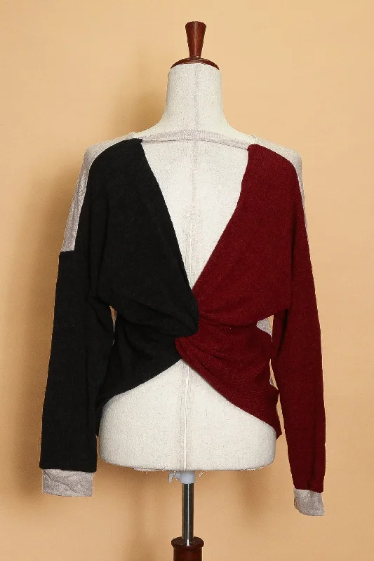 Twist Open Back Color Block Sweater