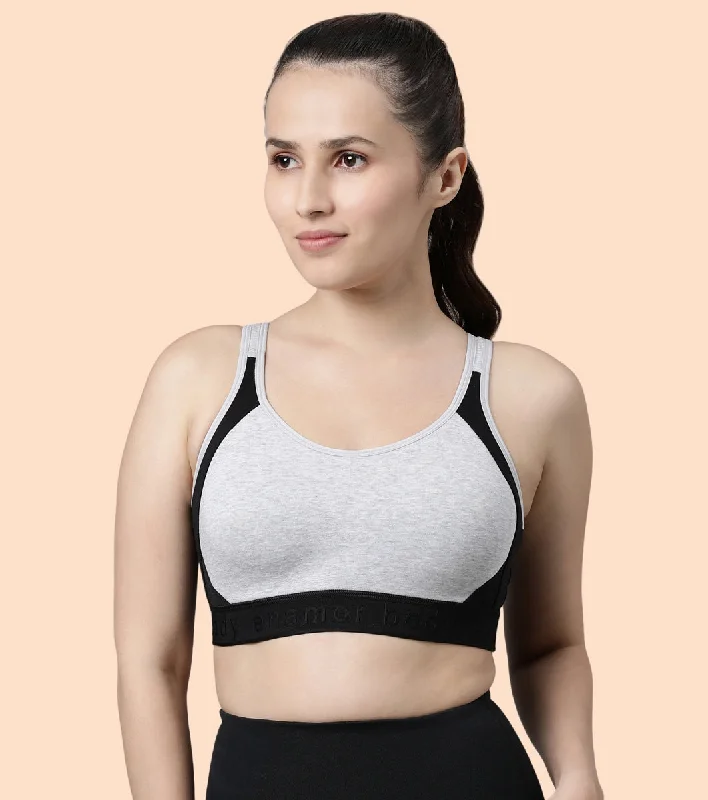 YEAR-End Sale Enamor Agion SB28 Antimicrobial Side Shaper Active Sports Bra for Women - Non Padded, Wirefree and High Coverage - Grey Melange
