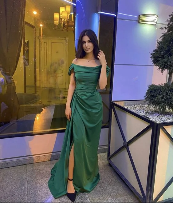 YEAR-End Clearance long-sleeve floral dressGreen Off Shoulder Satin Long Prom Dress Party Dress with Slit,DP784 YEAR-End Clearance long-sleeve floral dressGreen Off Shoulder Satin Long Prom Dress Party Dress with Slit,DP784