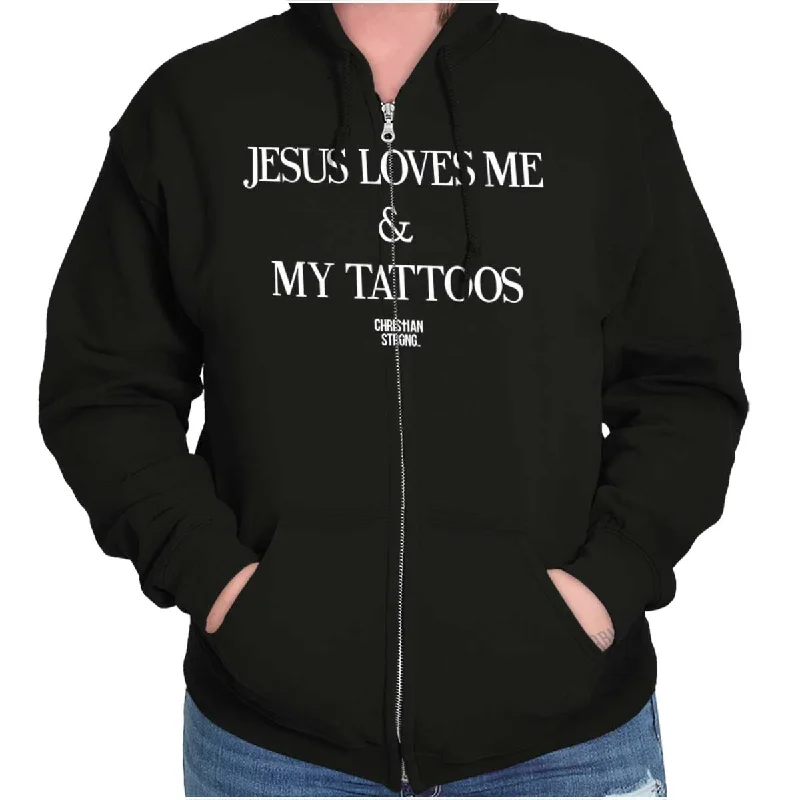 Daily Deals premium hoodieJesus Loves My Tattoos Zip Hoodie