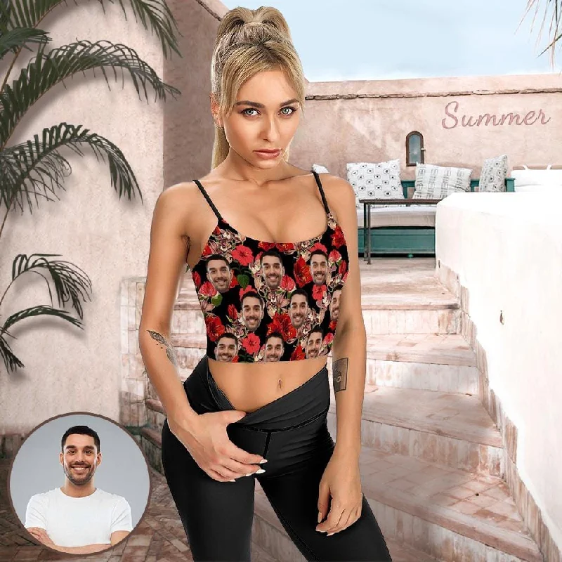 Today's Special Custom Face Crop Tops Big Red Flower Women's Crop Camisole Top (With Chest Pad) Today's Special Custom Face Crop Tops Big Red Flower Women's Crop Camisole Top (With Chest Pad)