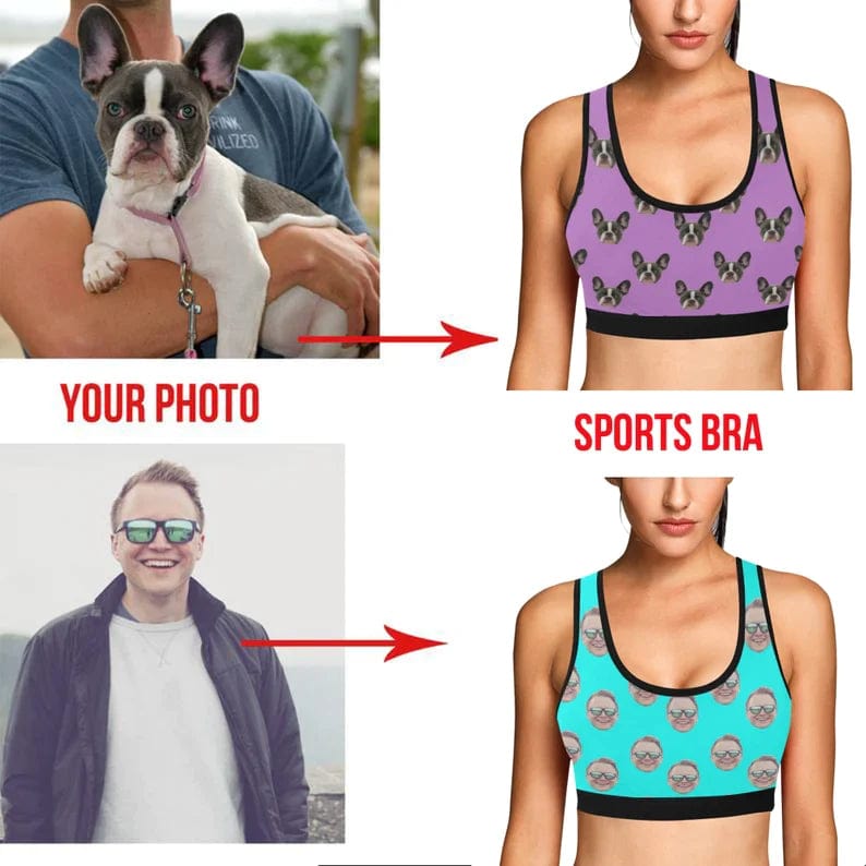 Super Sale Custom Husband Face Five Colors Sports Bra Personalized Women's All Over Print Yoga Sports Bra