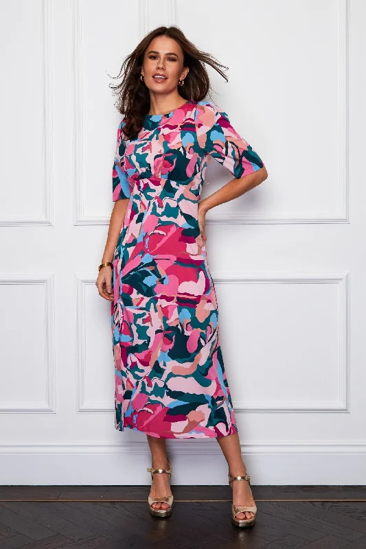 trendy dressEllen Pink Multi Print Midi Dress