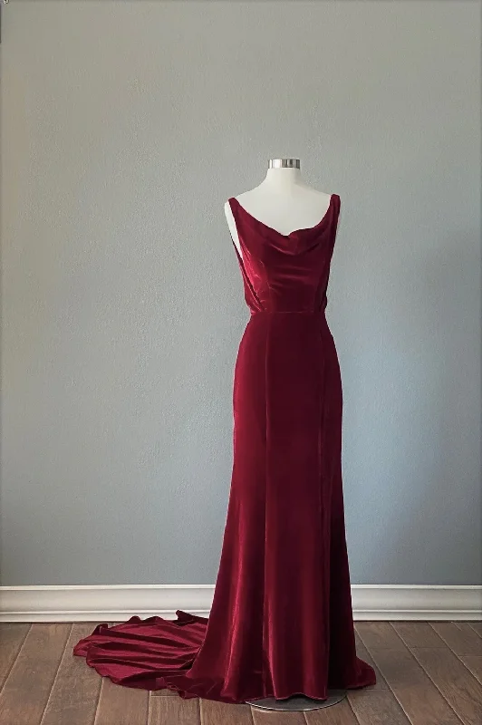 Mega Deal satin dressBurgundy Backless Velvet Long Prom Dress Formal Party Dress,DP1061