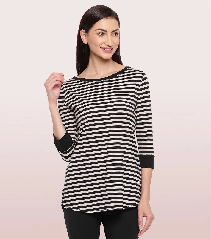Today’s Special Long Tee – Striped | ¾ Sleeve Boat Neck Lounge Tee With Mindful Graphic Today’s Special Long Tee – Striped | ¾ Sleeve Boat Neck Lounge Tee With Mindful Graphic