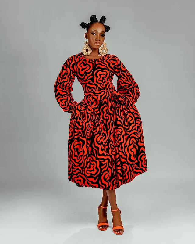TIME-Limited Offer minimalistic dressLucia Ankara Midi Dress | Orange African Print TIME-Limited Offer minimalistic dressLucia Ankara Midi Dress | Orange African Print