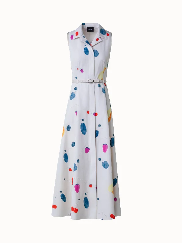 textured dressCotton Midi Dress with Fruits Print