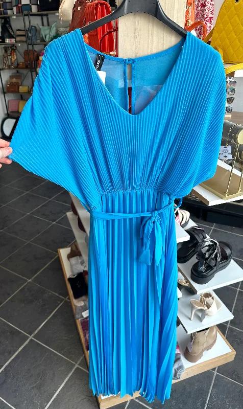Anniversary Sale Blue pleated tie waist maxi dress