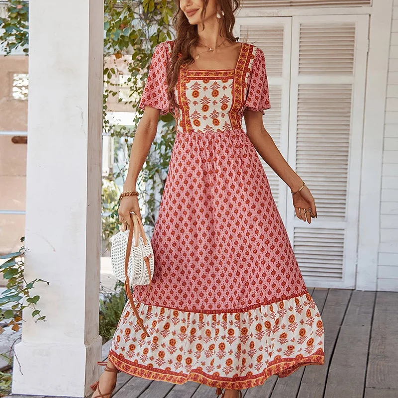 playful dressBOHO DRESS WITH FRENCH SQUARE NECK_CWDMD2053