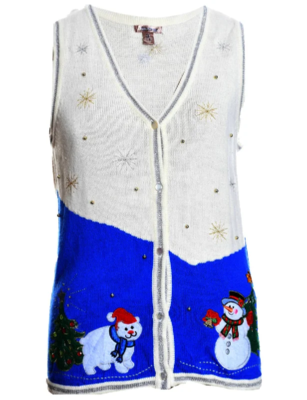 Snowman Christmas Sweater Vest - M