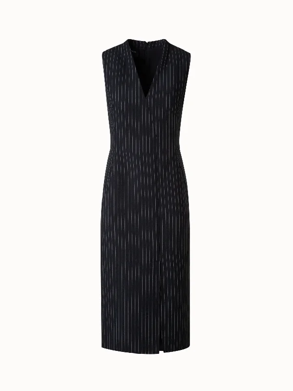 pleated maxi dressSheath Dress in Wool Double-Face with Pinstripes