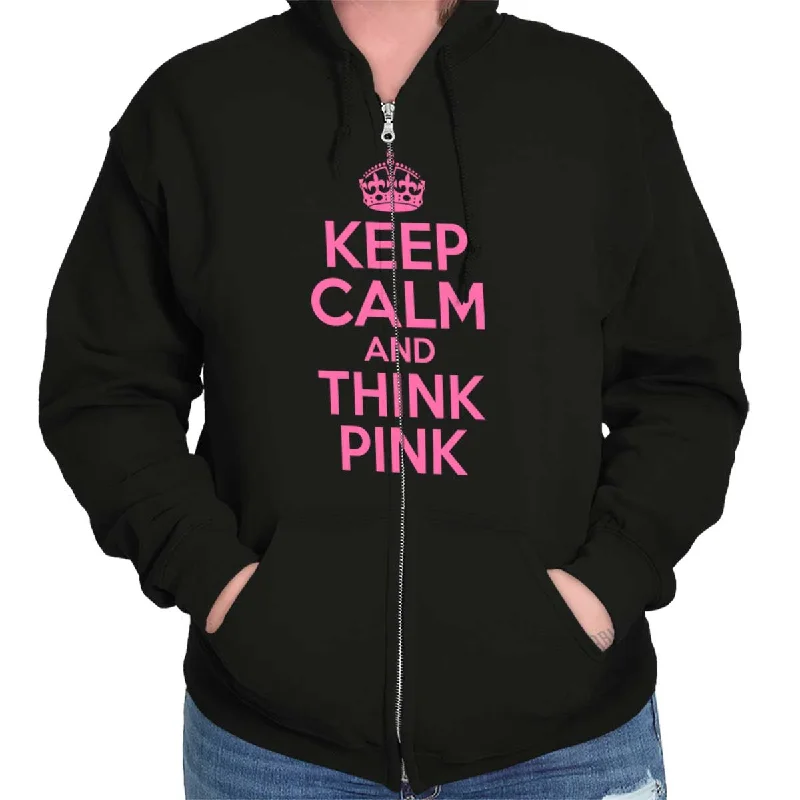 Best Bargains graphic hoodieKeep Calm And Think Pink Zip Hoodie