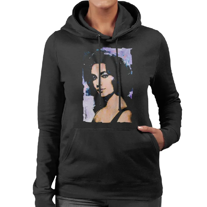 cool activewear hoodieSidney Maurer Original Portrait Of Actress Elizabeth Taylor Women's Hooded Sweatshirt