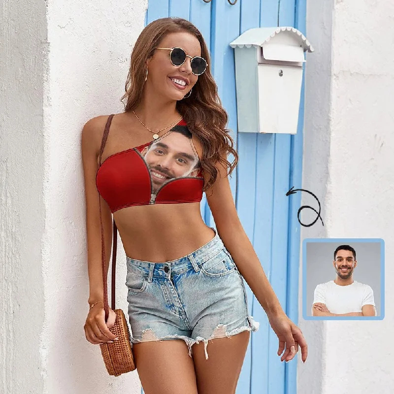Huge Savings Personalized Husband Face Tank Top Zipper Women's One-shoulder Crop Top Summer Beach Vest Huge Savings Personalized Husband Face Tank Top Zipper Women's One-shoulder Crop Top Summer Beach Vest