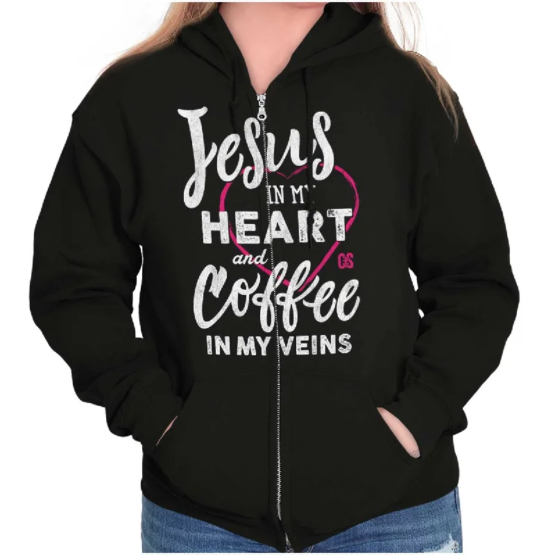 stylish hoodie for womenCoffee Veins Zip Hoodie