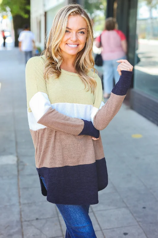 Mustard Brown Color Block Sweater