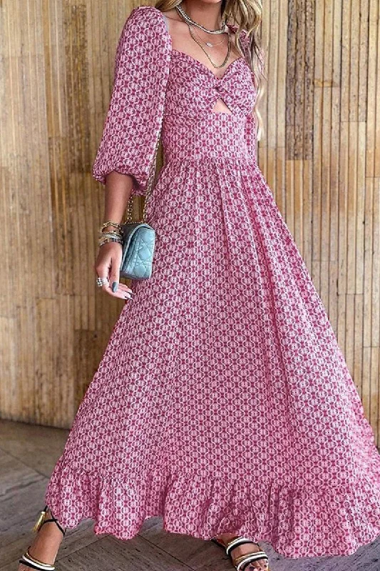 formal dressWOMEN BOHEMIAN PATTERN 3/4 SLEEVE BOHO LONG DRESS