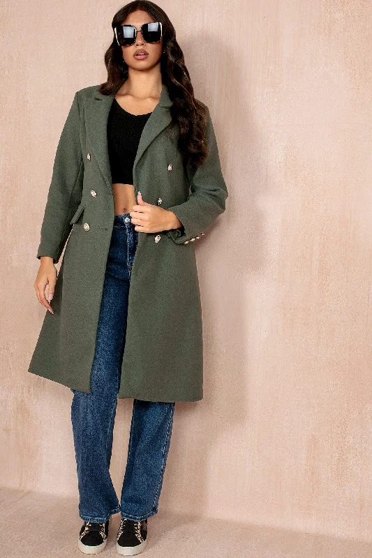 Bargain Blast Winona Khaki Longline Double Breasted Coat