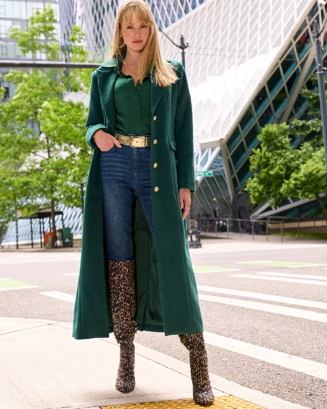 Super Bargain Full Length Classic Tailored Coat Deep Emerald
