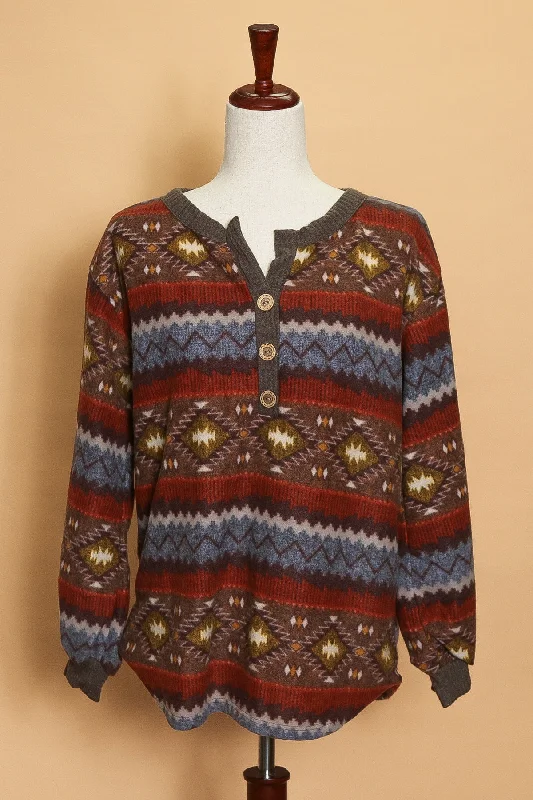 Tribal Cozy Button Front Sweater