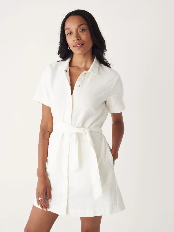 sleek dressThe Hemp Denim Camp Collar Dress in Off White