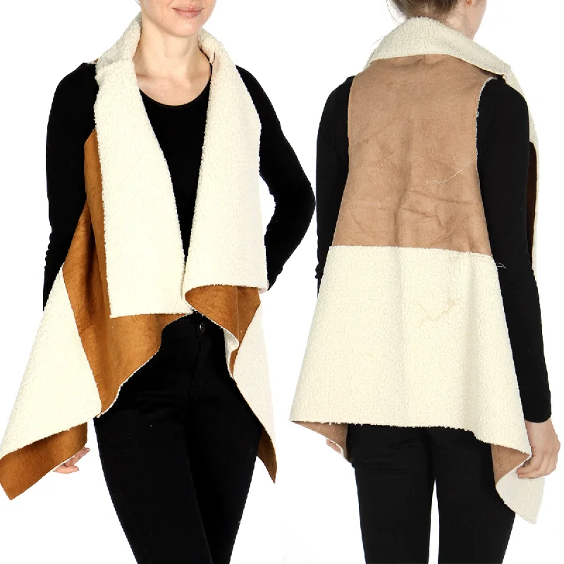 Ellie & Kate Women's Contrast Faux Sherpa / Suede Vest