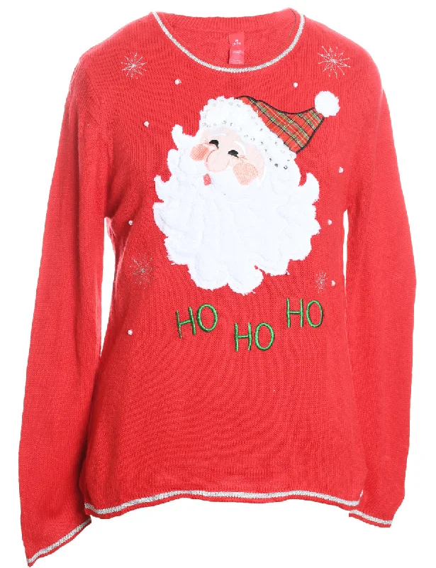 Closeout Santa Claus Design Red Knit Christmas Jumper - M